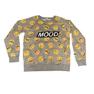 Freeze Emoji Mood Smiley Face Gray Yellow Sweatshirt Juniors Womens Medium 7-9